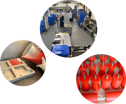 3 images from inside custom moulded polyurethane factory